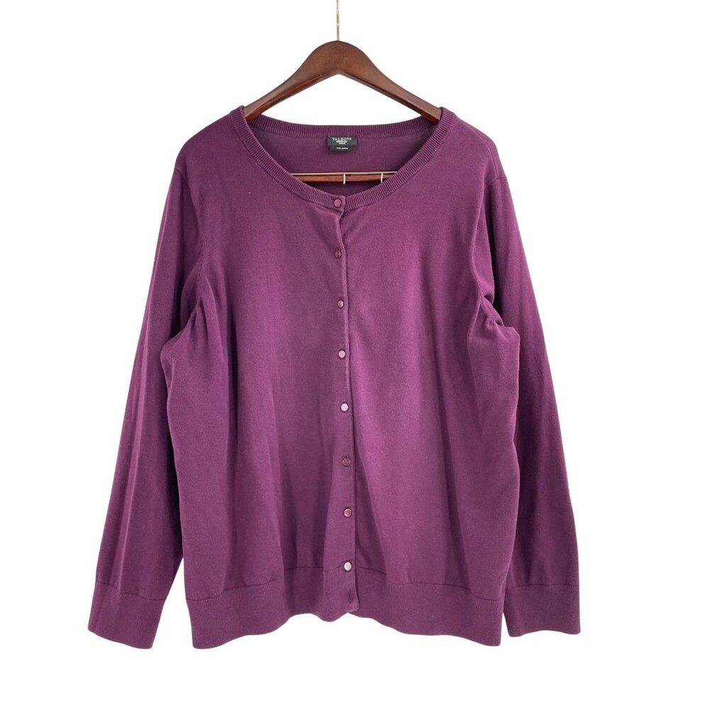 Talbots Womens Plus Size 3X Purple Button Front Cardigan Sweater Pima Cotton